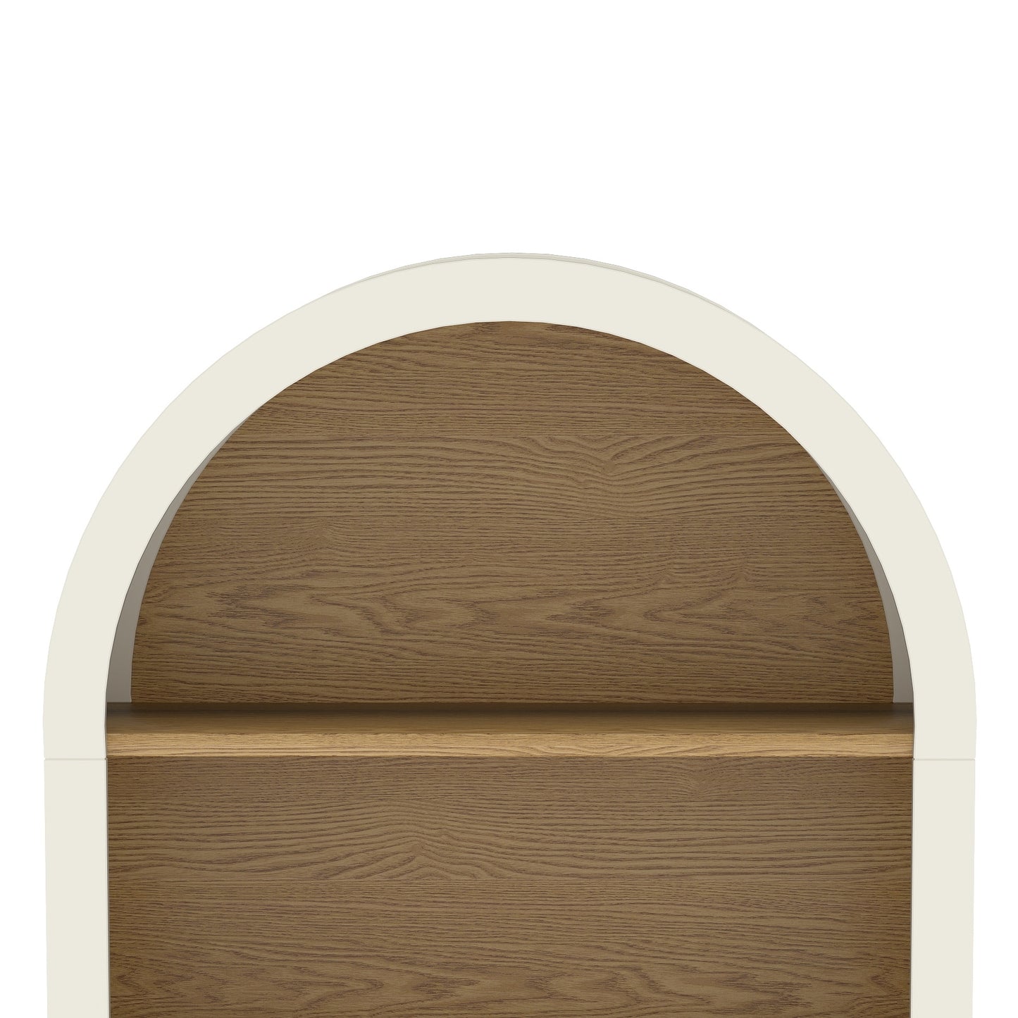 VIYET 3-Tier Arched Top Small Bookcase, White & Oak Woodgrain Modern Storage Cabinet, Engineered Wood Open Shelf for Living Room Bedroom Entryway