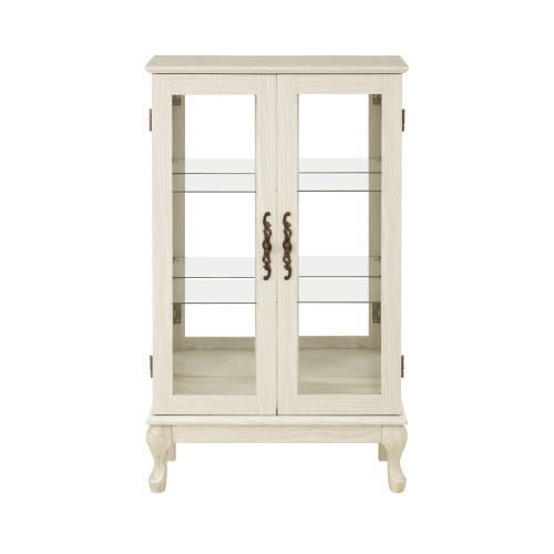 VIYET 44" Lighted Curio Cabinet, White MDF+Glass Display w/ Tempered Glass Doors & Adjustable Shelves (Mirrored Back, Bulb Included)