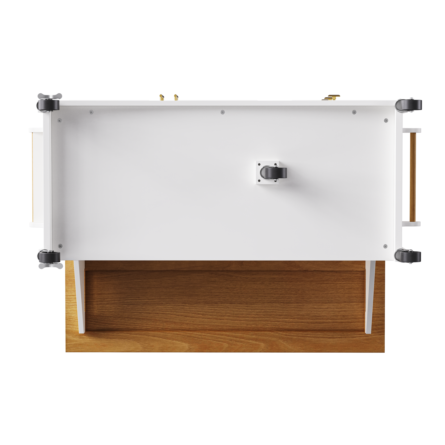 VIYET 36" K&K Kitchen Island with Drop Leaf, White MDF Storage Cart w/ Oak Veneer Top (2 Doors+5 Drawers+Adjustable Shelf)