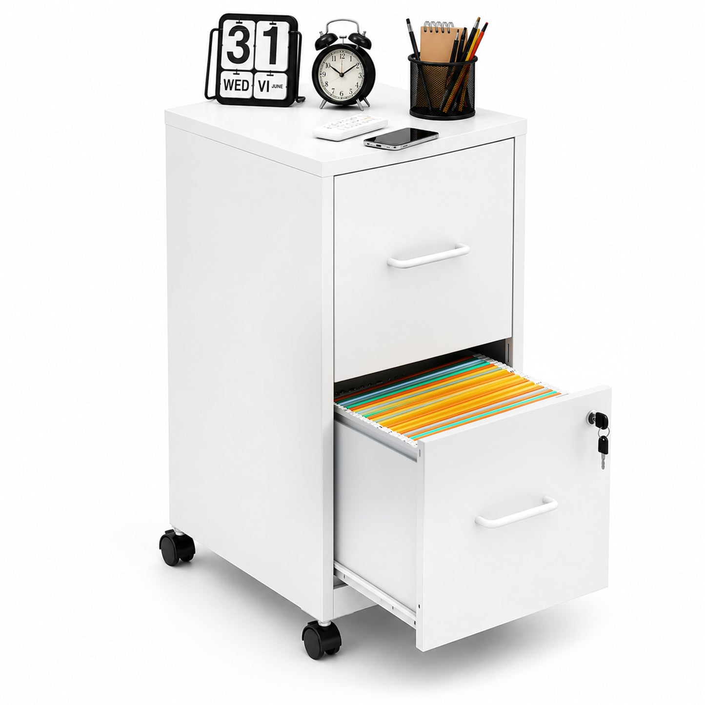 VIYET 25"H 2-Drawer Mobile Lockable File Cabinet with Wheels, Metal Under Desk Rolling Cabinet Fits Letter/Legal/A4