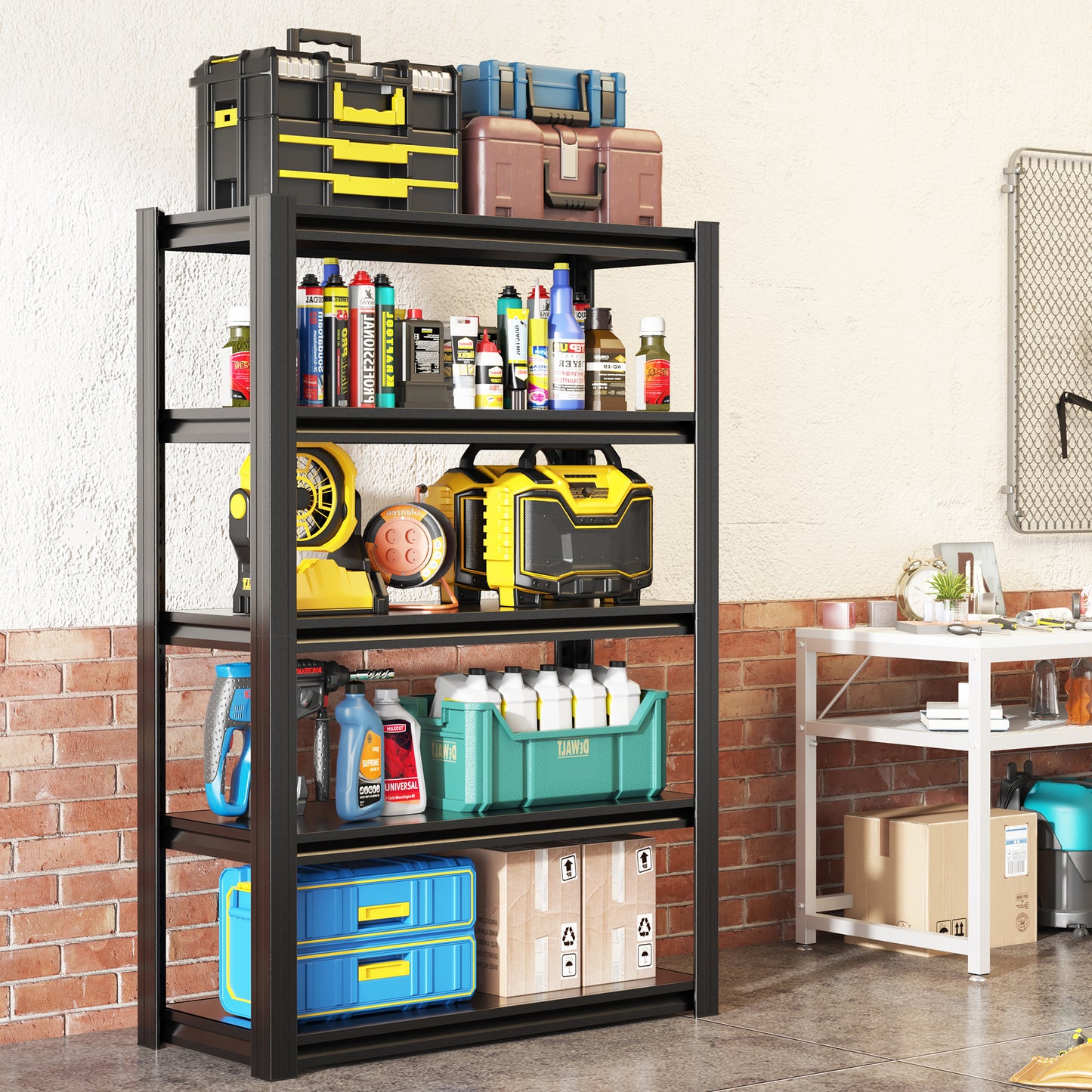 VIYET 5-Tier Heavy Duty Storage Shelves, 1500LBS Adjustable Metal Garage Shelving Unit, Narrow Utility Rack
