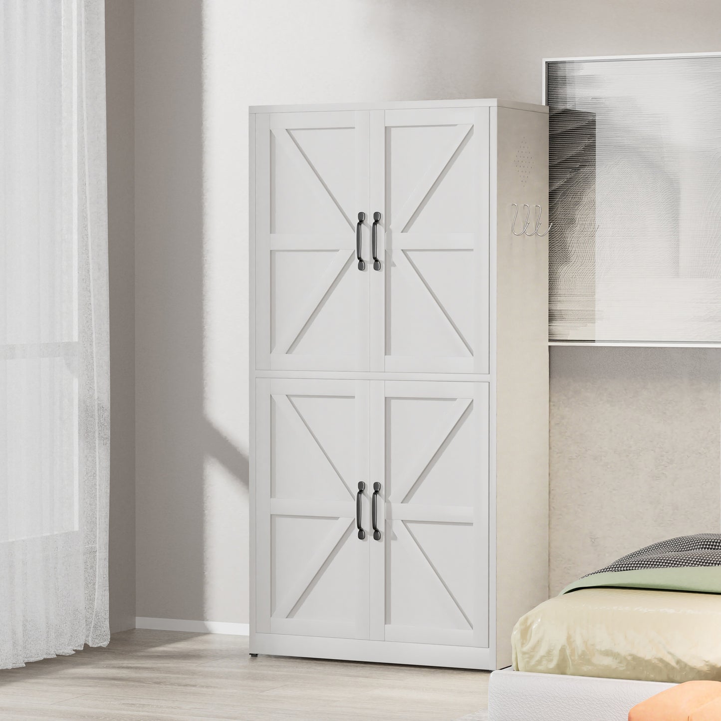VIYET 64"H Heavy-Duty White Steel Pantry Cabinet,55LBS/Shelf Adjustable Shelves+Magnetic Door,for Kitchen/Bathroom/Living Room