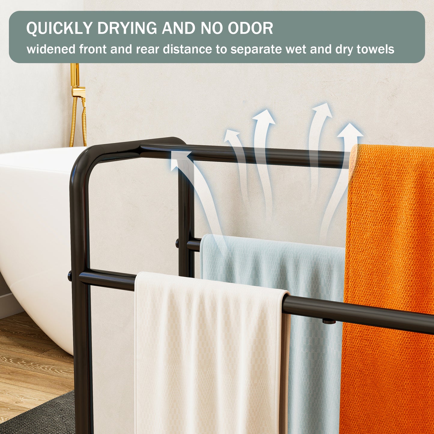 VIYET 30" 3-Tier Metal Towel Rack, Freestanding Black Storage Holder (Bathroom/Bedroom/Pool Display Organizer)