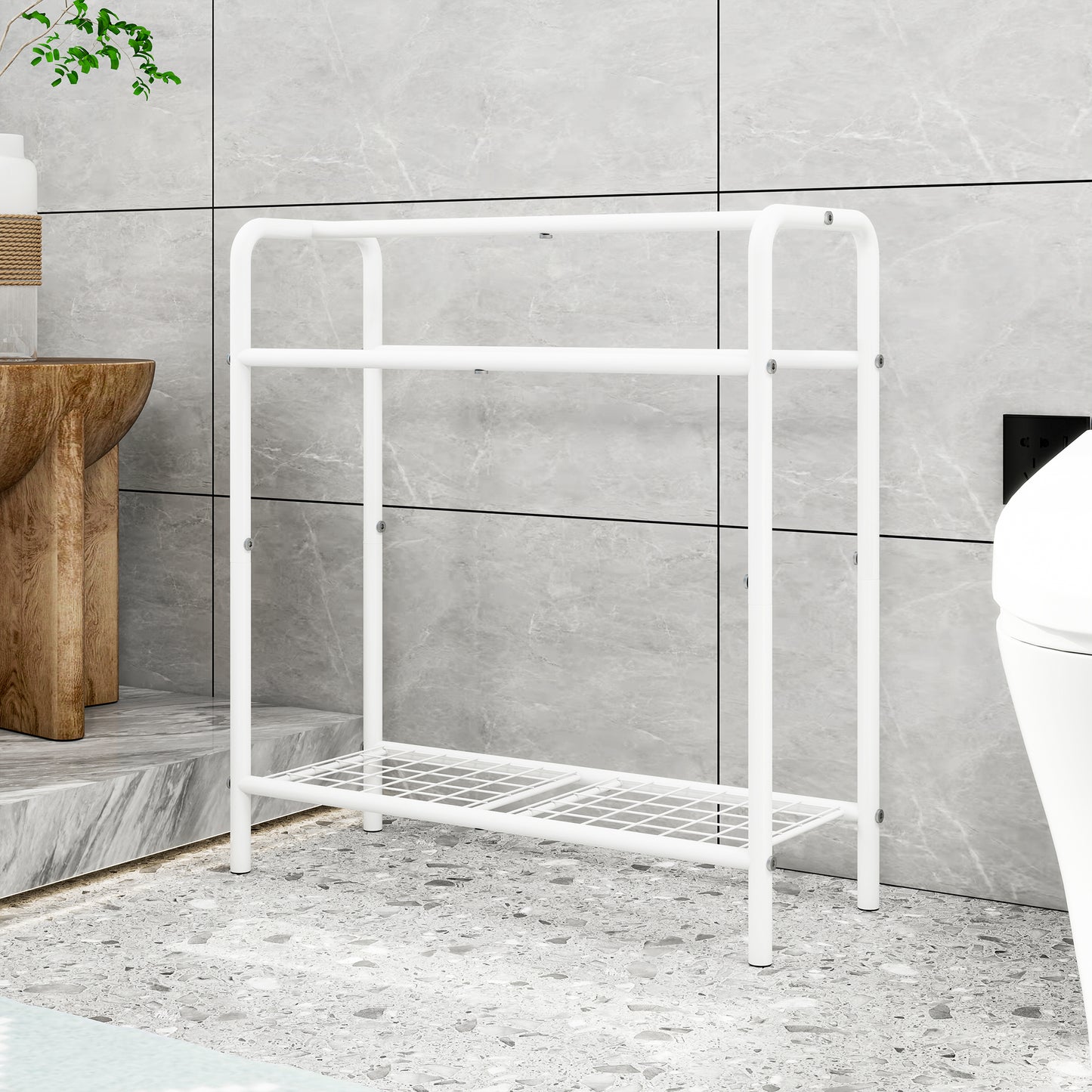 VIYET 30" 3-Tier Metal Towel Rack, Freestanding White Storage Holder (Bathroom/Bedroom/Pool Display Organizer)