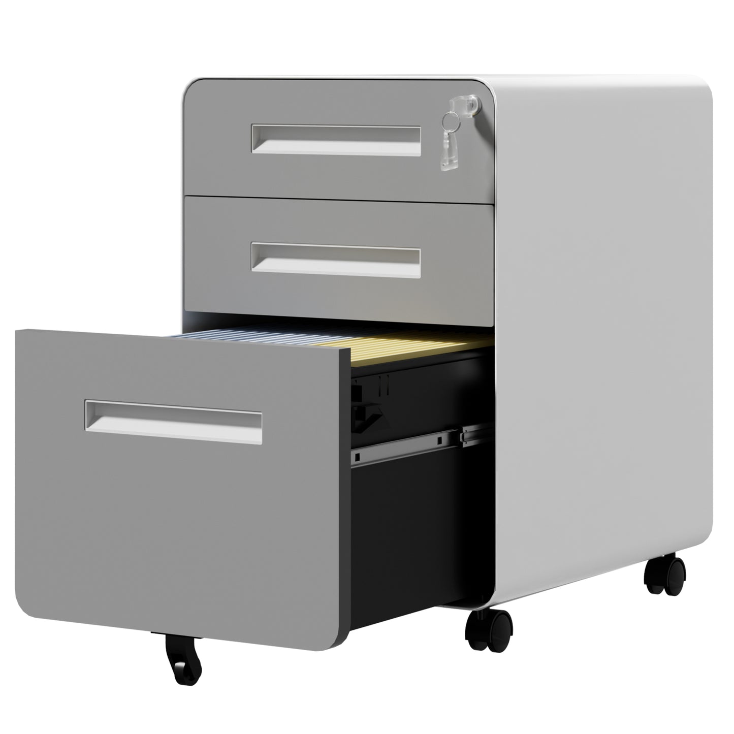 VIYET 3 Drawer Mobile File Cabinet, Gray Metal Rolling Filing Cabinet with Lock, Steel Office Storage Cabinet on Wheels for Letter Legal Files, Home Office Organizer