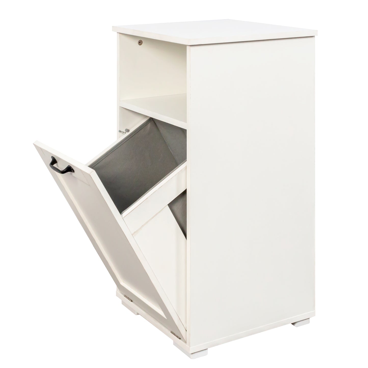 VIYET 29.5" Storage Cabinet, White Particle Board+MDF Storage Cabinet w/ 1 Removable Liner Bag & Open Shelf