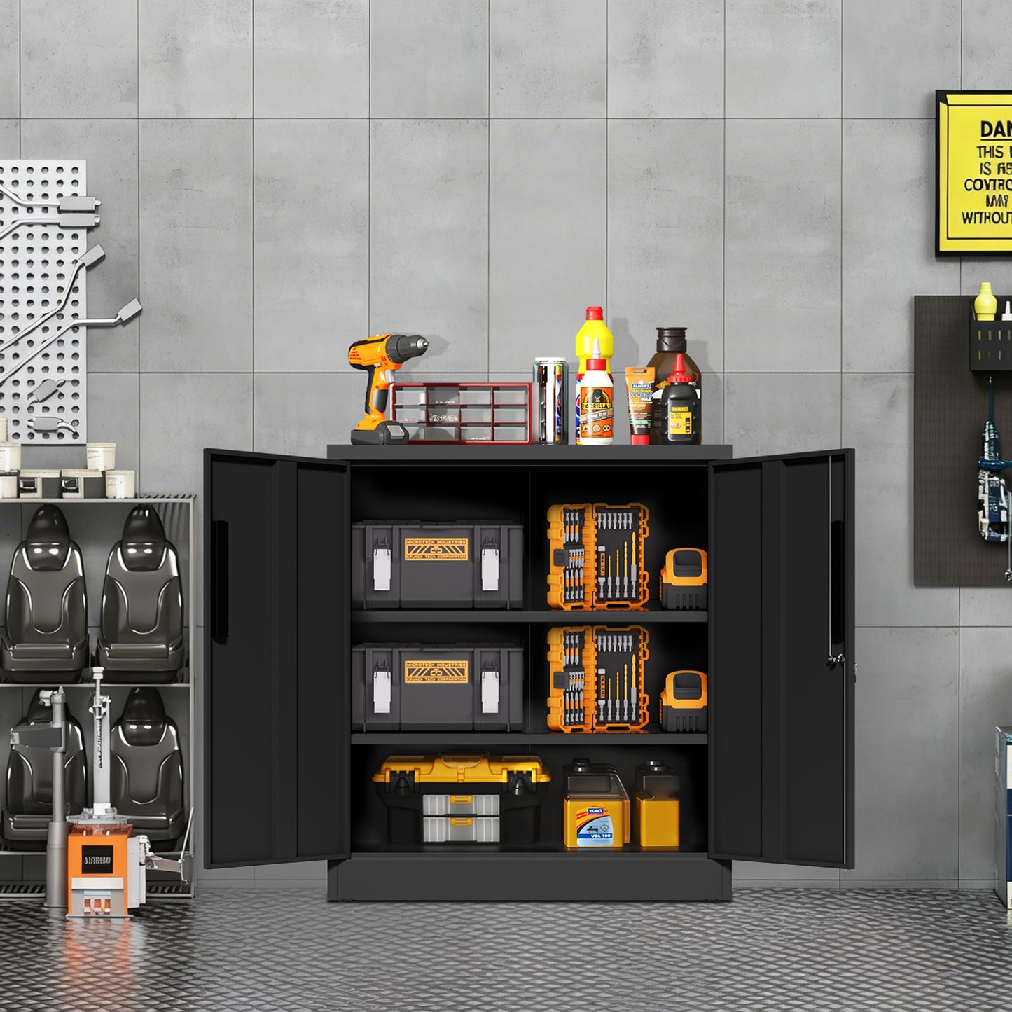 VIYET 35" 2-Door Metal Storage Cabinet,Heavy-Duty Lockable Steel Cabinet w/ 2 Adjustable Shelves (Home/Office/Garage Organizer)