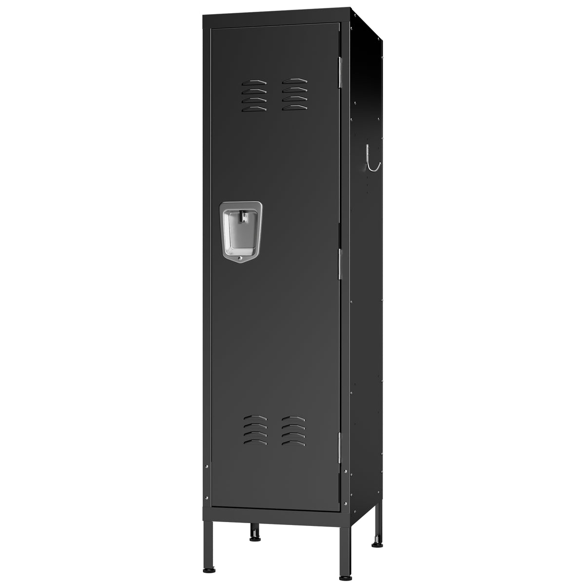VIYET 55" Metal Wardrobe Cabinet, Narrow Steel Clothing Storage with Lock, Ventilated Door & Side Hooks, Bedroom Closet for Small Spaces, Black
