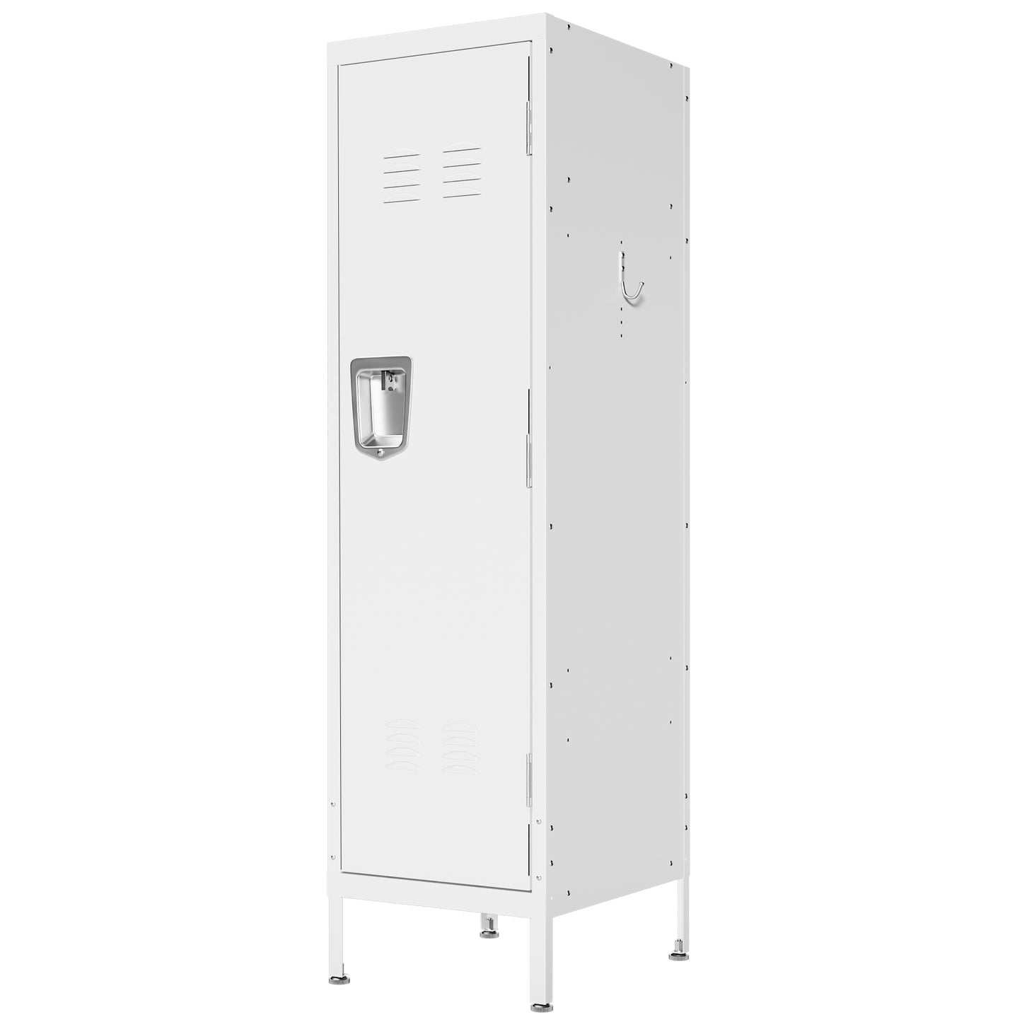 VIYET 55" White Metal Wardrobe Cabinet, Narrow Steel Clothing Storage with Lock & Ventilated Door, Side Hooks, Freestanding Closet for Bedroom & Small Apartment