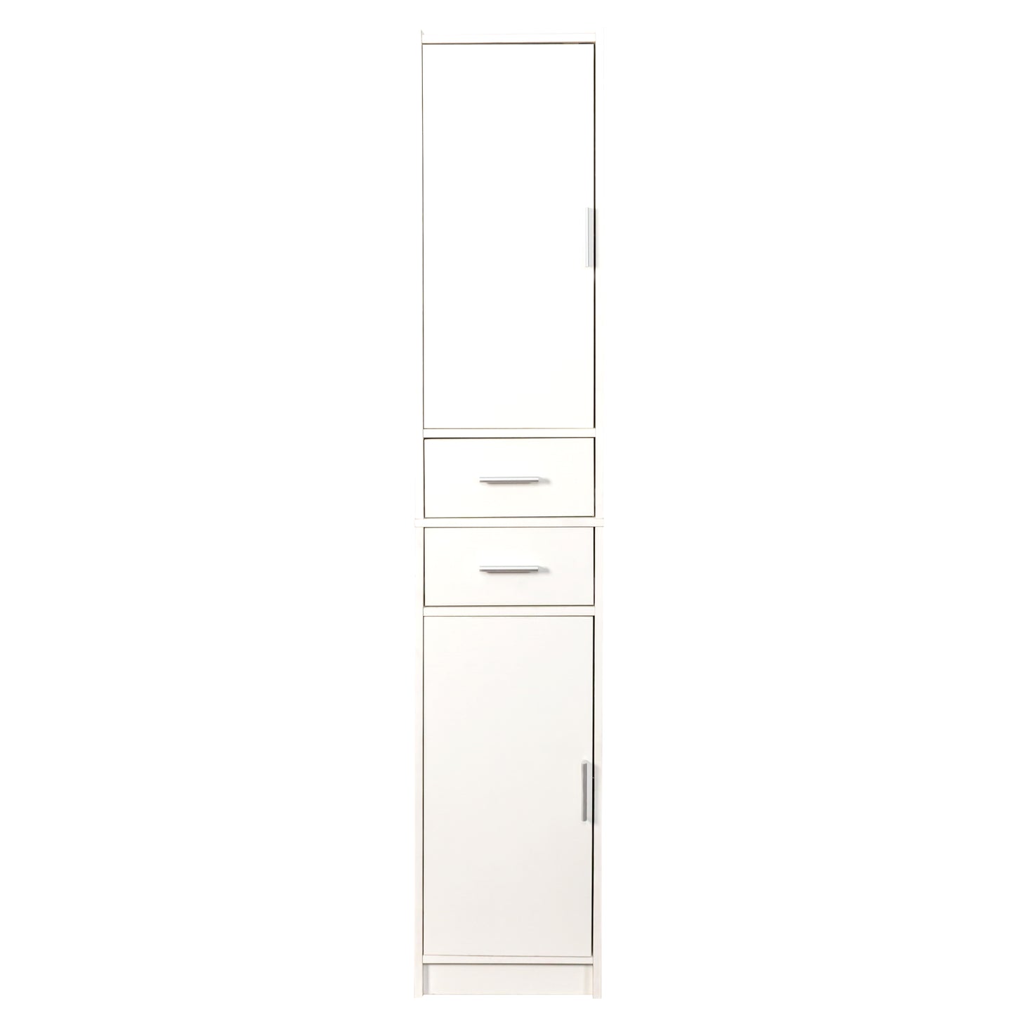 VIYET 71" Tall Narrow Storage Cabinet - White Particle Board+MDF, 2 Doors, 2 Drawers, Adjustable Shelves, Kitchen Use