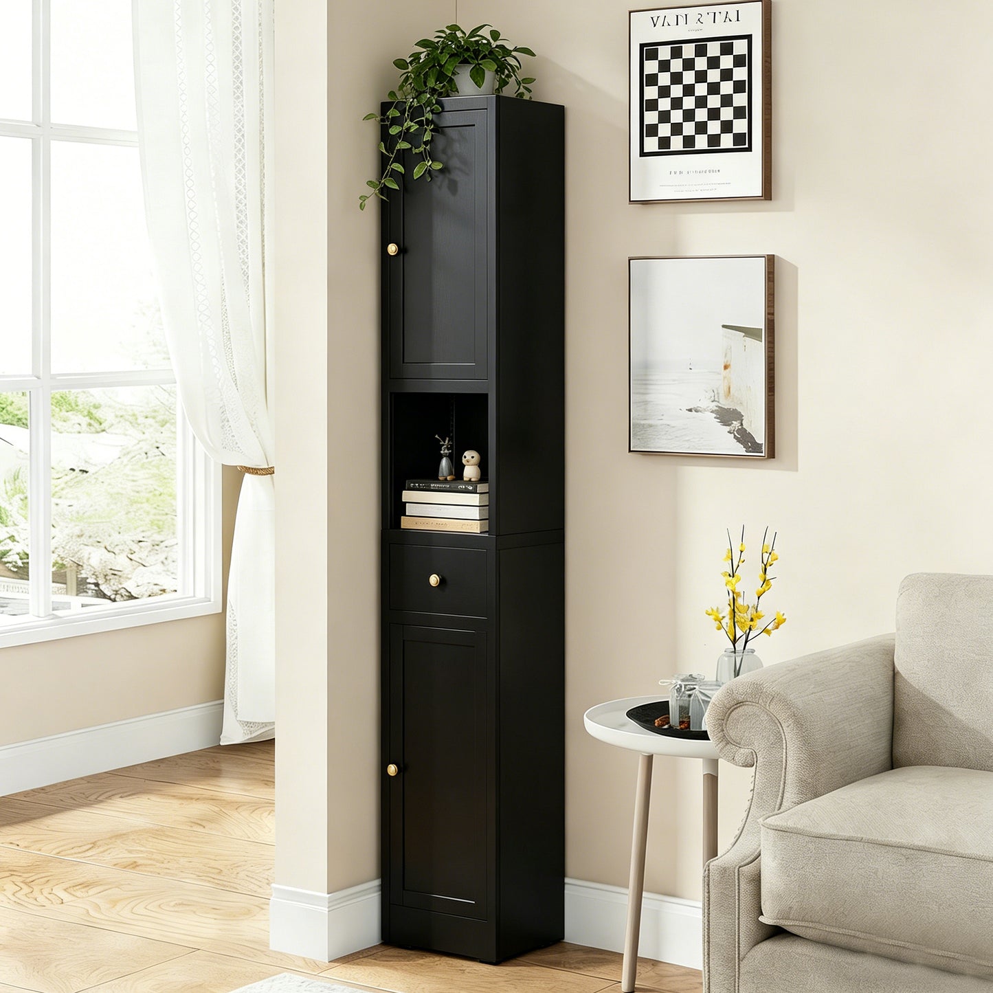 VIYET 71" Tall Black Bathroom Storage Cabinet, Slim Metal Storage Organizer with 2 Doors, Adjustable Shelves, Freestanding Cabinet