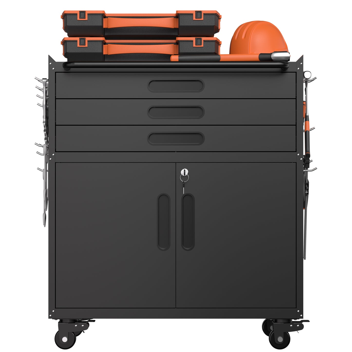 VIYET 34" Heavy-Duty Rolling Metal Tool Cabinet - 3-Drawer Garage Storage Organizer with Lockable Wheels, Black