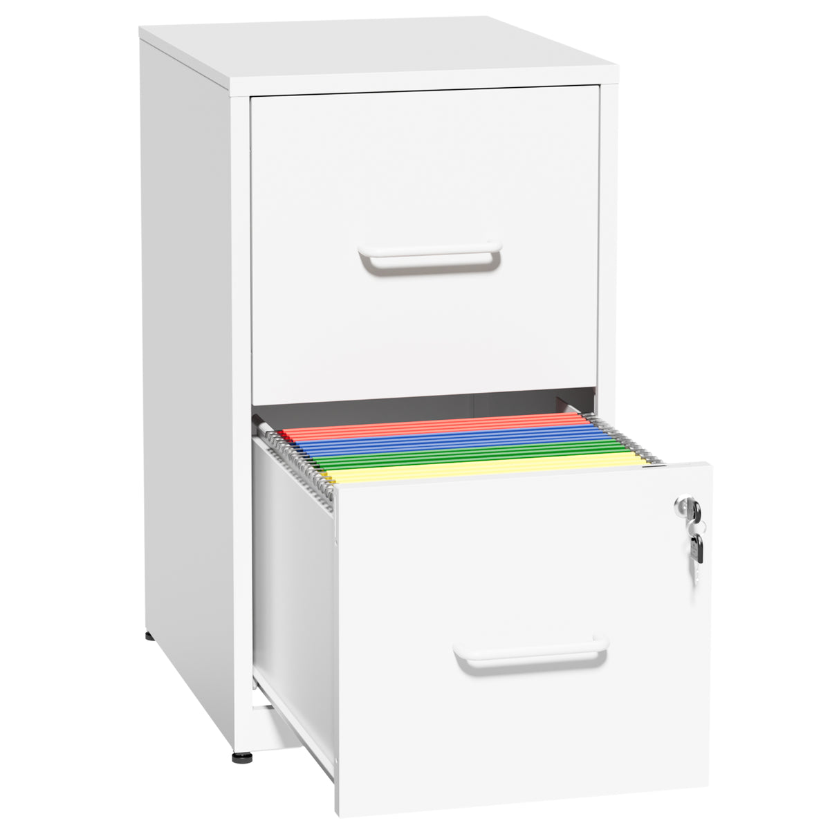 VIYET 2 Drawer File Cabinet with Lock, White Metal Vertical Filing Cabinet for Letter & Legal Files, Under Desk Office Storage with Anti-Tip Kit