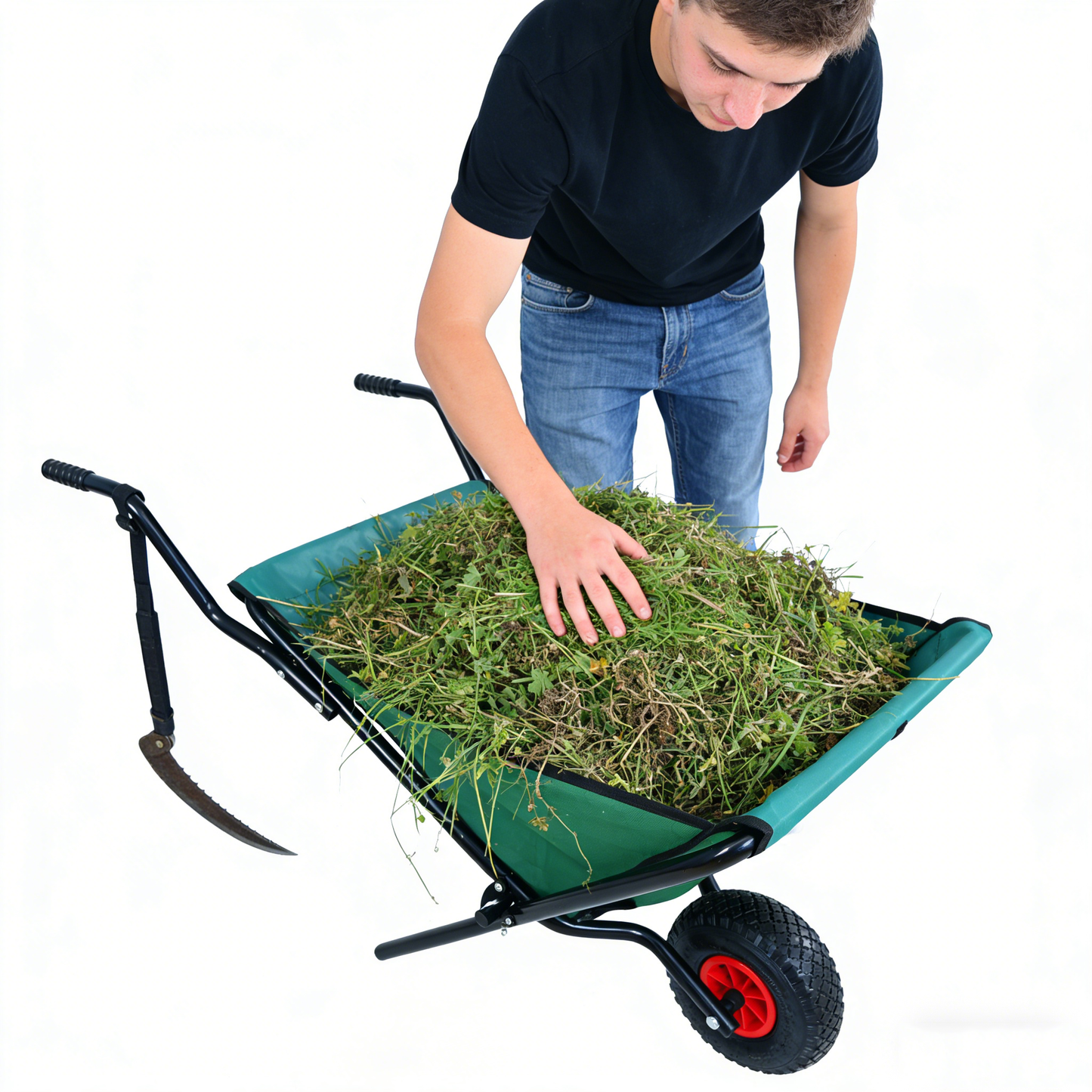 VIYET Collapsible Folding Wheelbarrow, 176 Lbs Lightweight Garden Cart, Heavy-Duty Oxford Cloth Yard Cart with 10" Pneumatic Tire for Lawn, Green