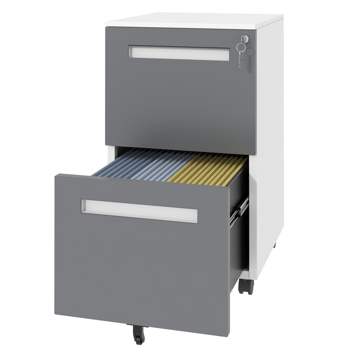 VIYET 18H" 2-Drawer Mobile File Cabinet,All-Steel Lockable Storage on 360°Wheels,Fully Assembled for Home/Commercial Office (Holds A4/Letter/Legal,White)