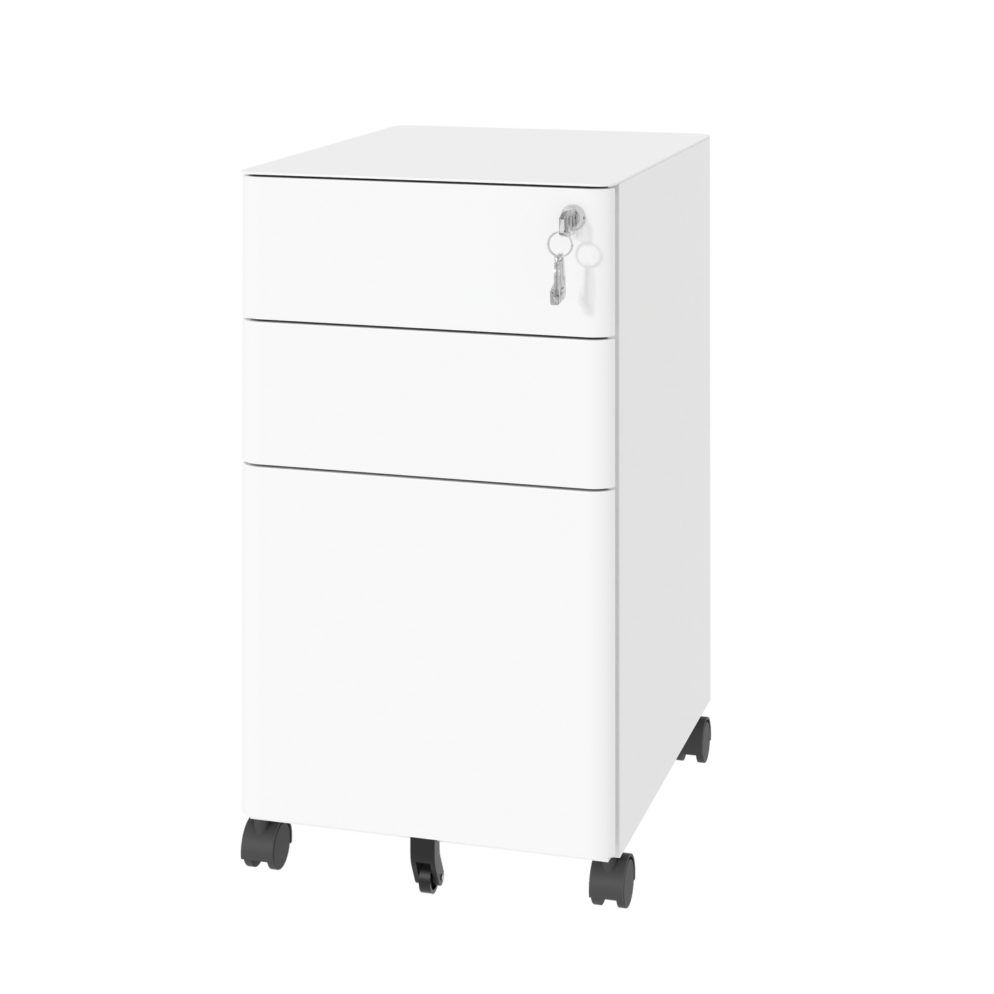 VIYET 3-Drawer Mobile File Cabinet with Lock - All-Steel Anti-Tip Design, Shallow + Deep Drawer, White for Office/Home (Fits A4/Letter)