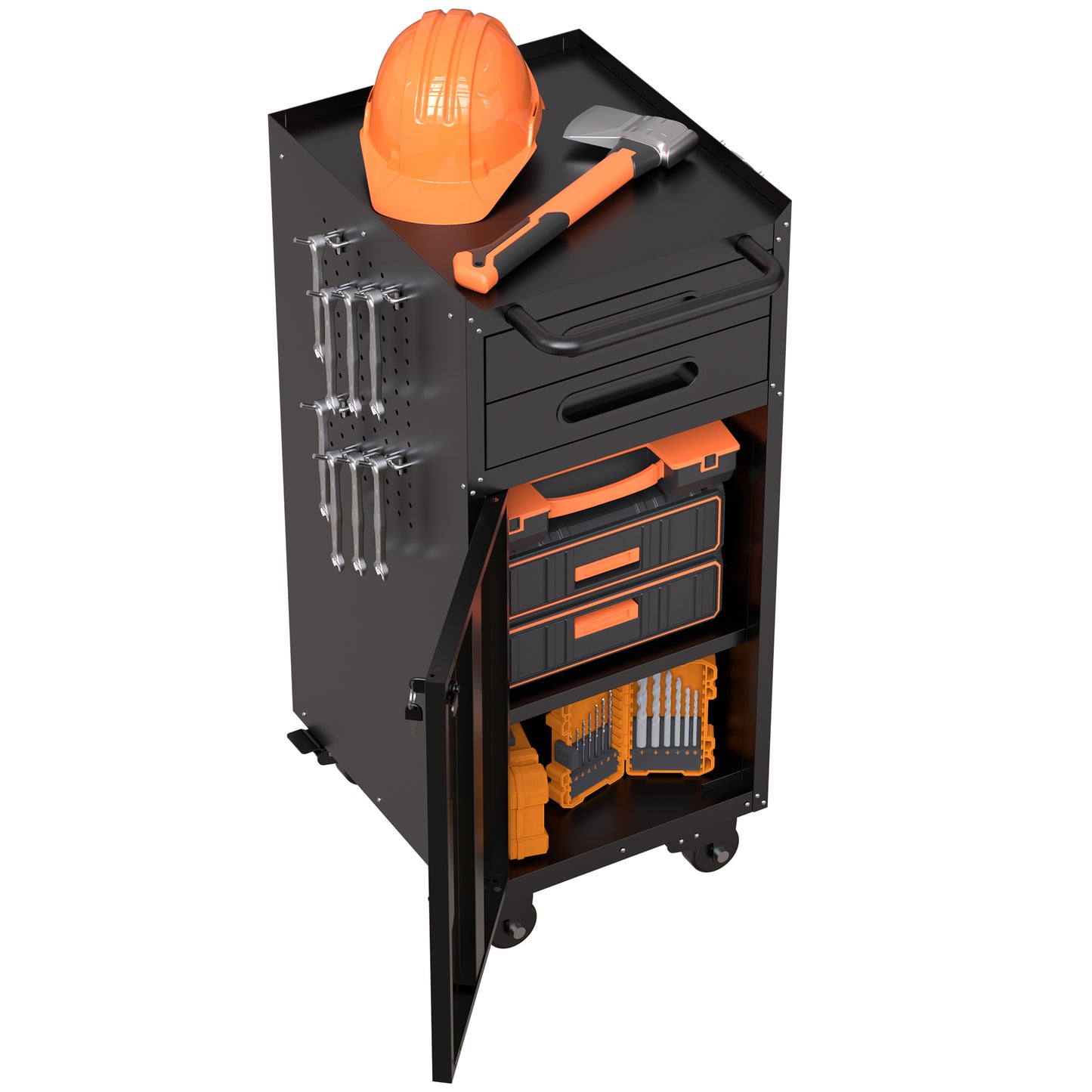 VIYET 34" Narrow Rolling Tool Cabinet - Slim 2-Drawer Space-Saving Storage with Lockable Door, Black