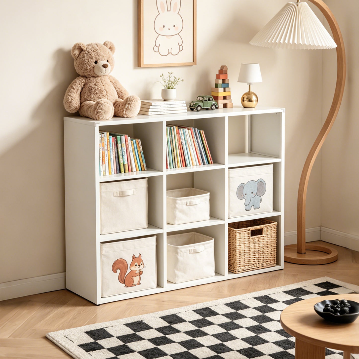VIYET 9-Cube Metal Bookcase, 41"H Open Storage Organizer with 9 Cubes, Freestanding Display Shelf
