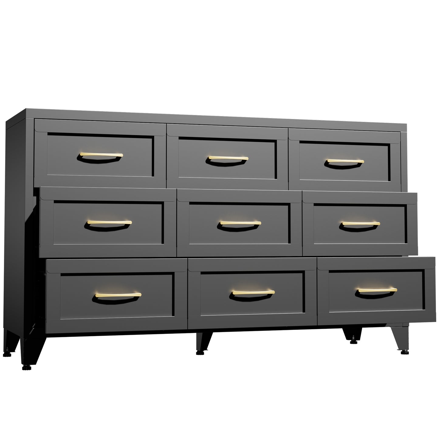 VIYET 9-Drawer Black Dresser for Bedroom, 52" Wide Low-Profile Chest of Drawers with Smooth-Glide Storage