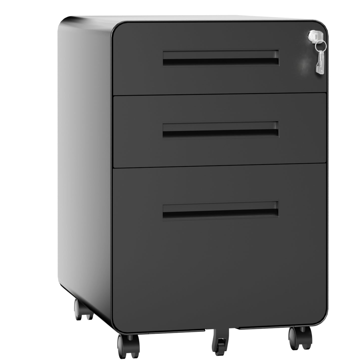 VIYET 3 Drawer Filing Cabinet with Lock, Black Rolling Metal Office Cabinet, Secure Document Storage Organizer for Letter & Legal Files
