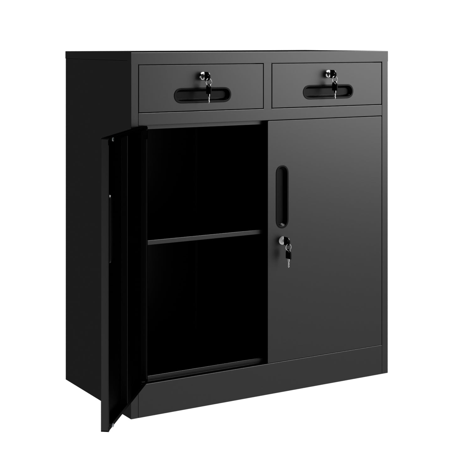 VIYET 35" Metal Storage Cabinet with Lock & 2 Drawers, Locking Steel Office File Cabinet with Adjustable Shelf for Home, Garage & School