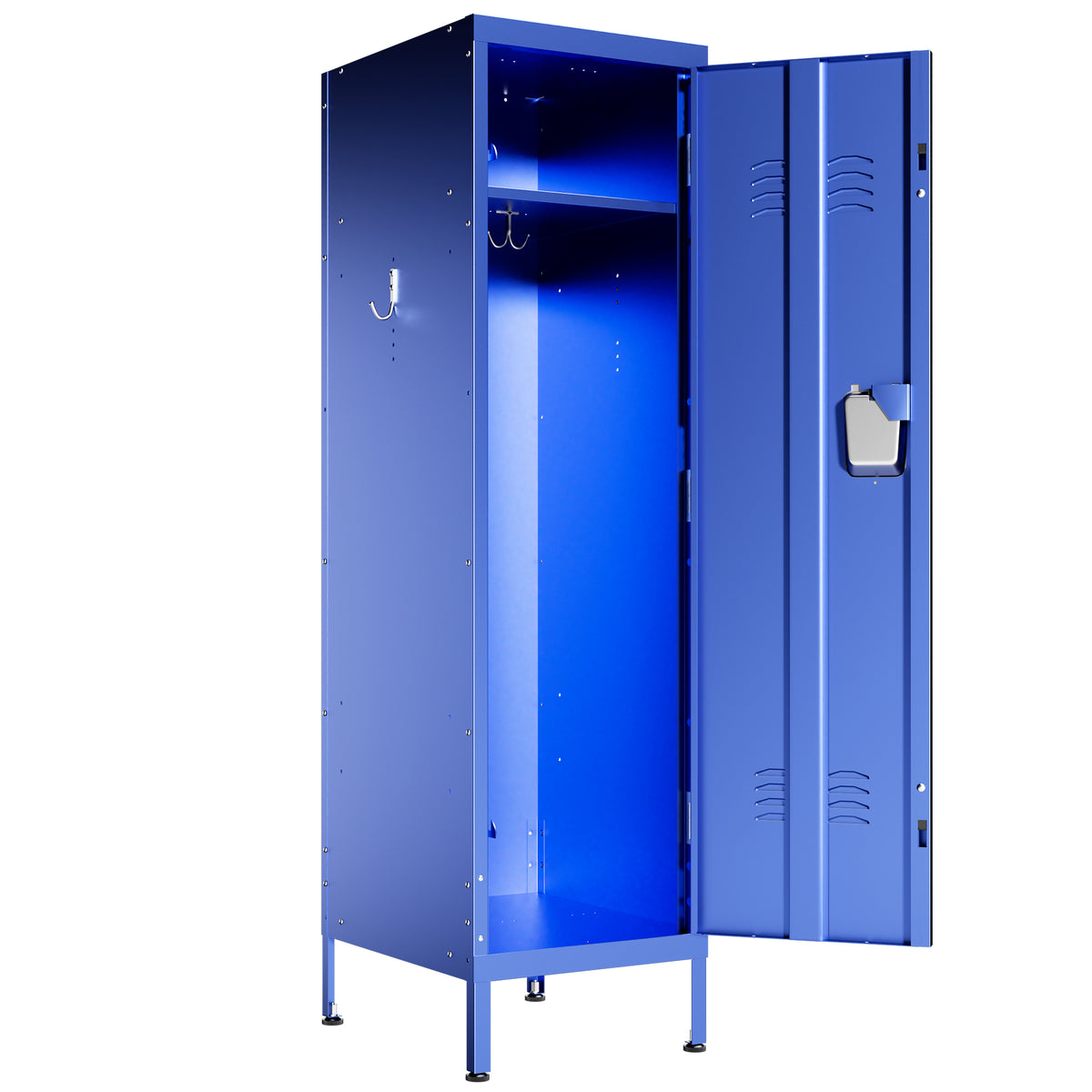 VIYET 55" Blue Metal Wardrobe Cabinet, Slim Steel Clothing Storage Locker with Lock, Ventilated Door, Side Hooks & Anti-Tip Design for Bedroom & Home Office
