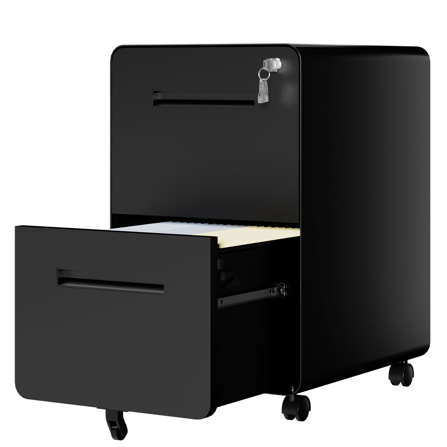 VIYET 2 Drawer Rolling File Cabinet, Black Metal Mobile Filing Cabinet with Lock, Steel Office Storage Cabinet for Letter Legal Files, Home Office Organizer