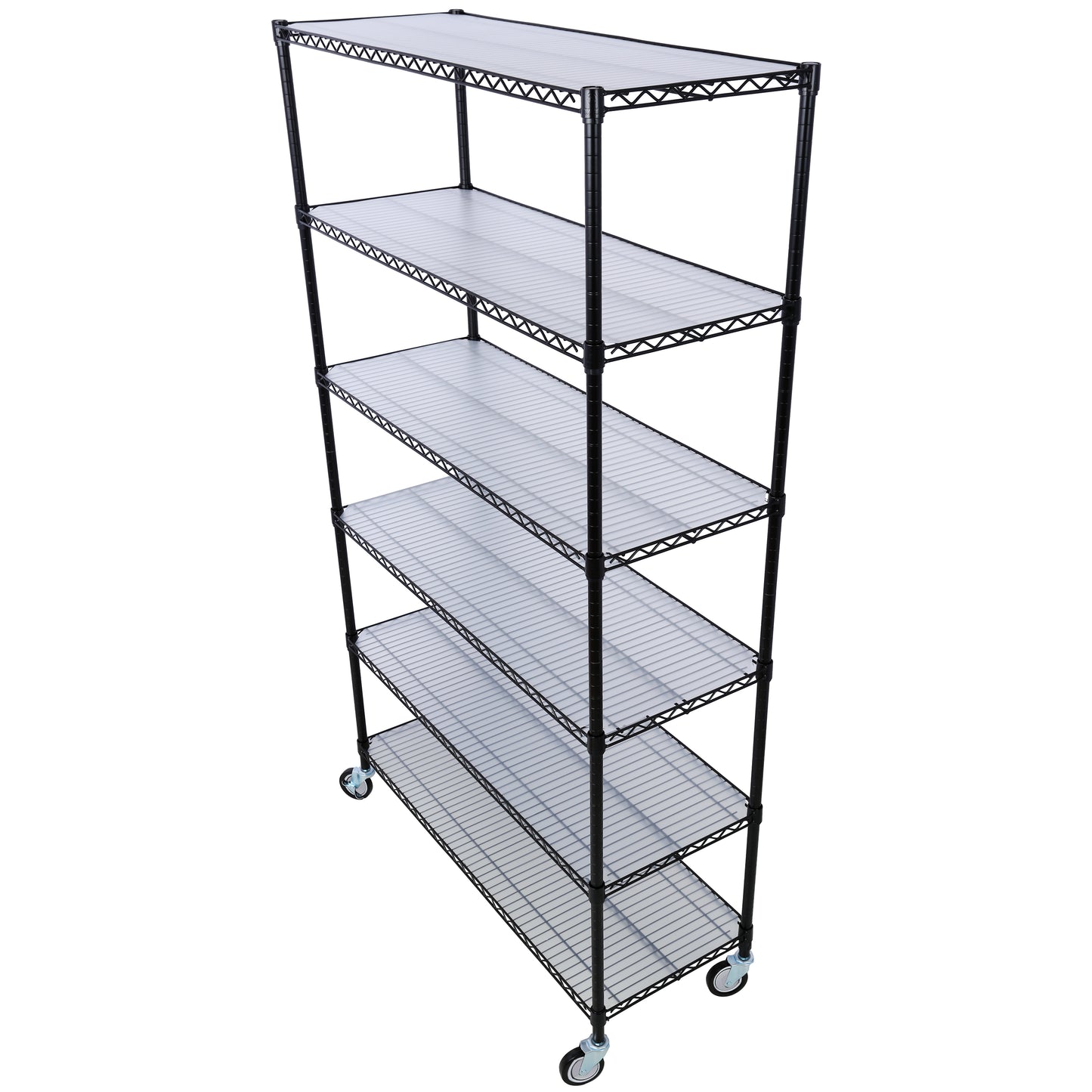 VIYET 6 Tier 6000LBS NSF Metal Wire Shelving, Heavy Duty Adjustable Rack with Wheels & Shelf Liners (Black, 84"H×48"L×20"D)