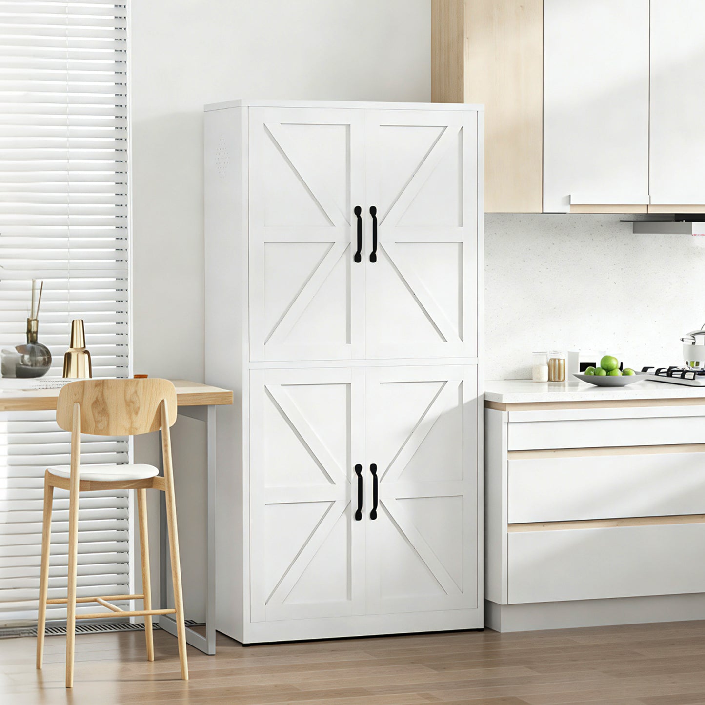 VIYET 64"H Heavy-Duty White Steel Pantry Cabinet,55LBS/Shelf Adjustable Shelves+Magnetic Door,for Kitchen/Bathroom/Living Room