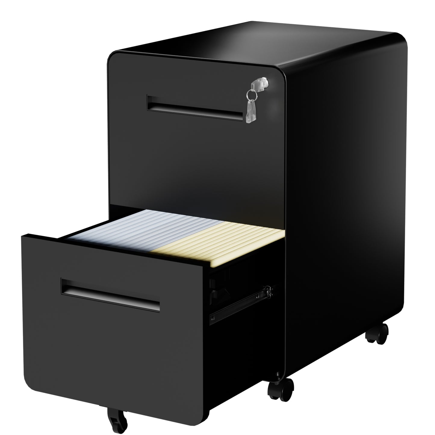 VIYET 2 Drawer Rolling File Cabinet, Black Metal Mobile Filing Cabinet with Lock, Steel Office Storage Cabinet for Letter Legal Files, Home Office Organizer