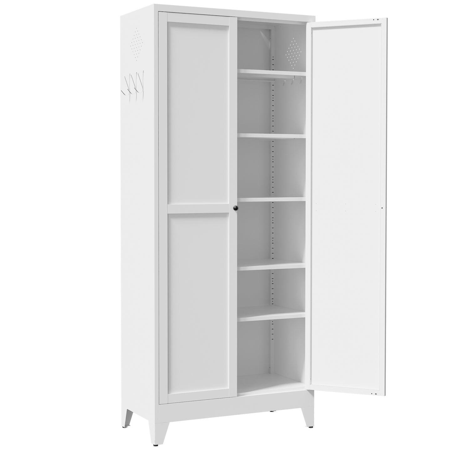 VIYET 75" Metal Kitchen Pantry Cabinet, Tall Freestanding Storage Cabinet with 5 Adjustable Shelves, Steel Organizer for Kitchen, Dining Room, White