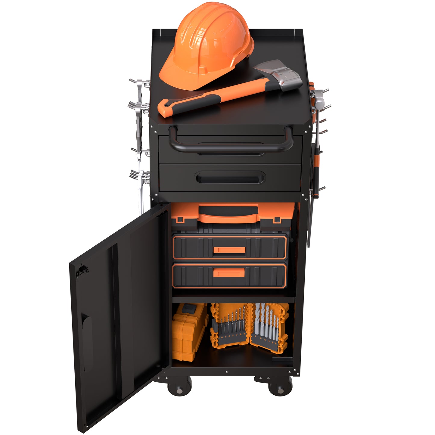 VIYET 34" Narrow Rolling Tool Cabinet - Slim 2-Drawer Space-Saving Storage with Lockable Door, Black