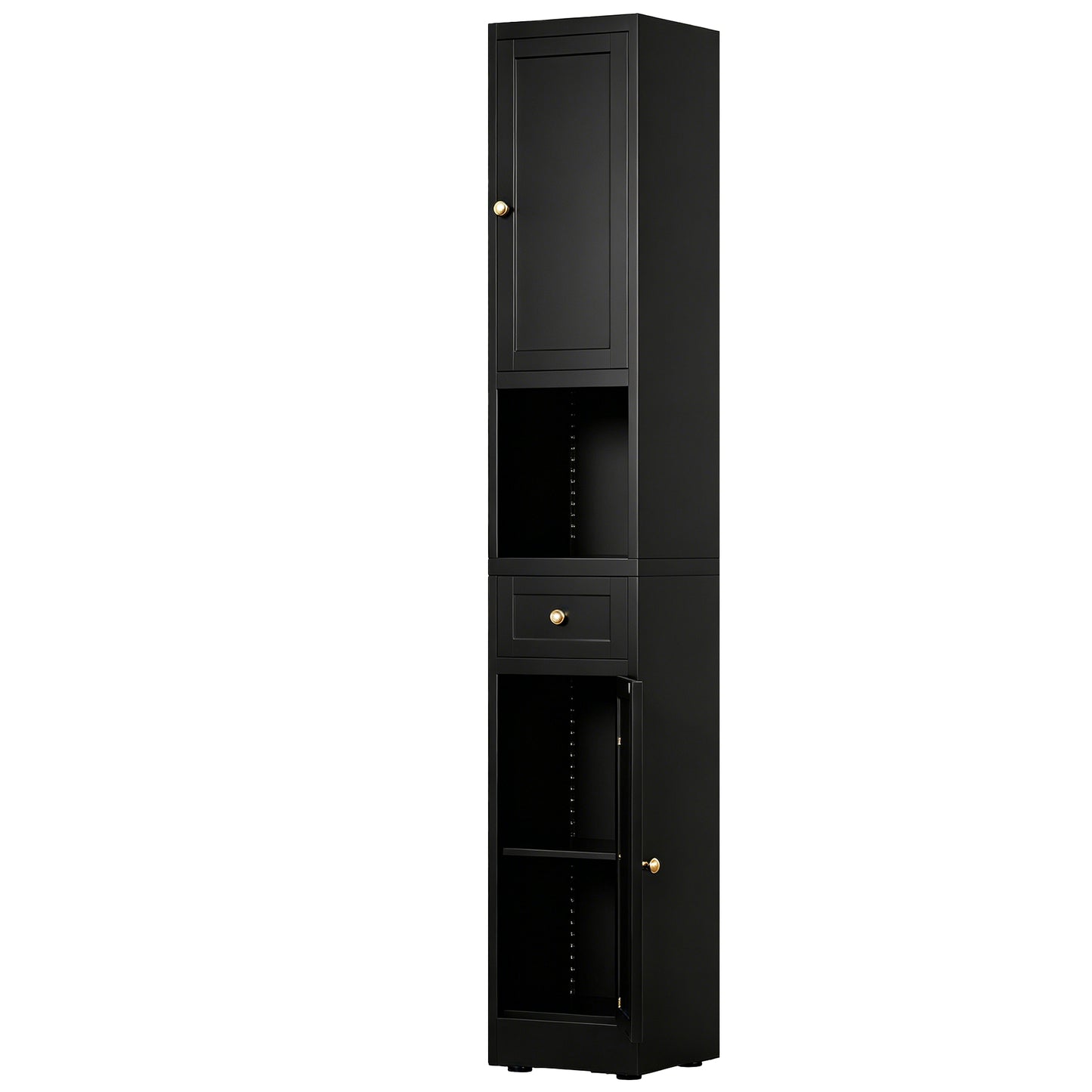 VIYET 71" Tall Black Bathroom Storage Cabinet, Slim Metal Storage Organizer with 2 Doors, Adjustable Shelves, Freestanding Cabinet
