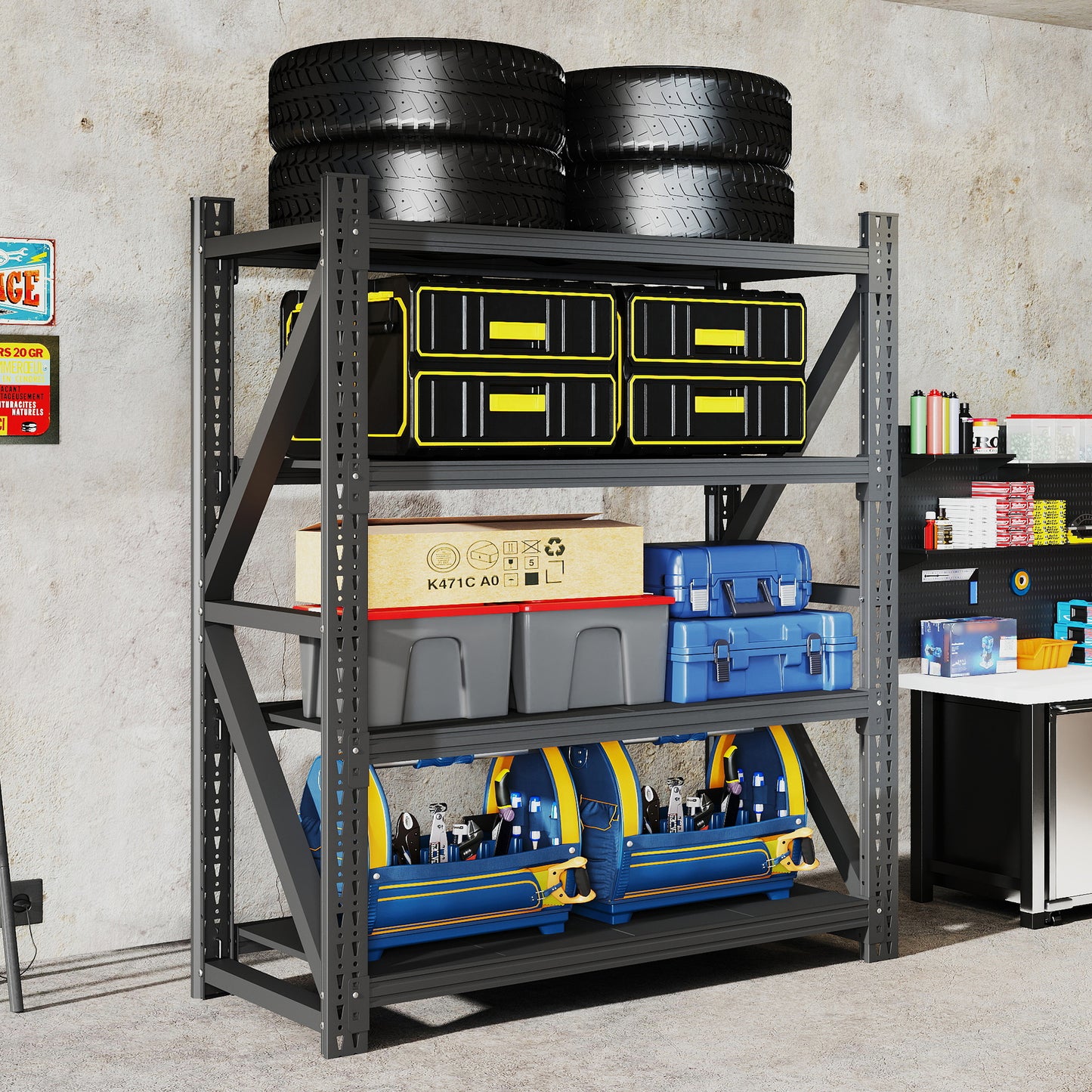 VIYET Heavy Duty Garage Shelving Unit, 69" H x 47" W Metal Storage Rack, 4000 lb Capacity Adjustable Steel Shelves for Garage, Warehouse