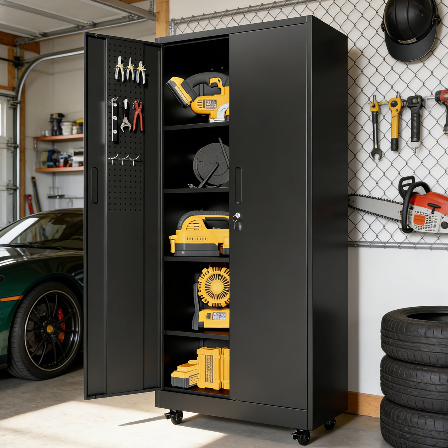 VIYET 71" Rolling Metal Storage Locker with Lockable Doors, Freestanding Steel Wardrobe Cabinet for Home Office School Gym