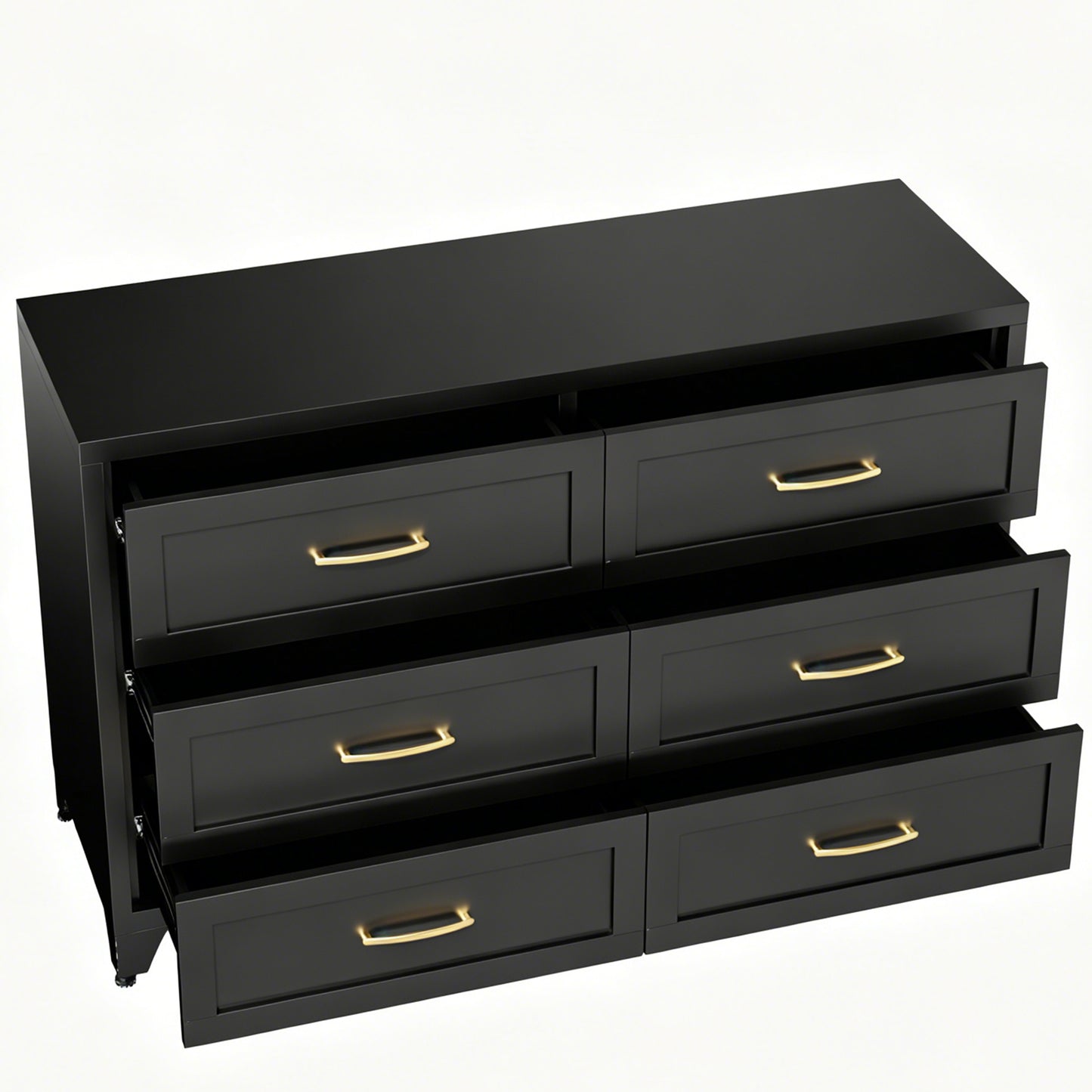 VIYET 6-Drawer Black Dresser for Bedroom, Low-Profile Chest of Drawers with Smooth-Glide Storage