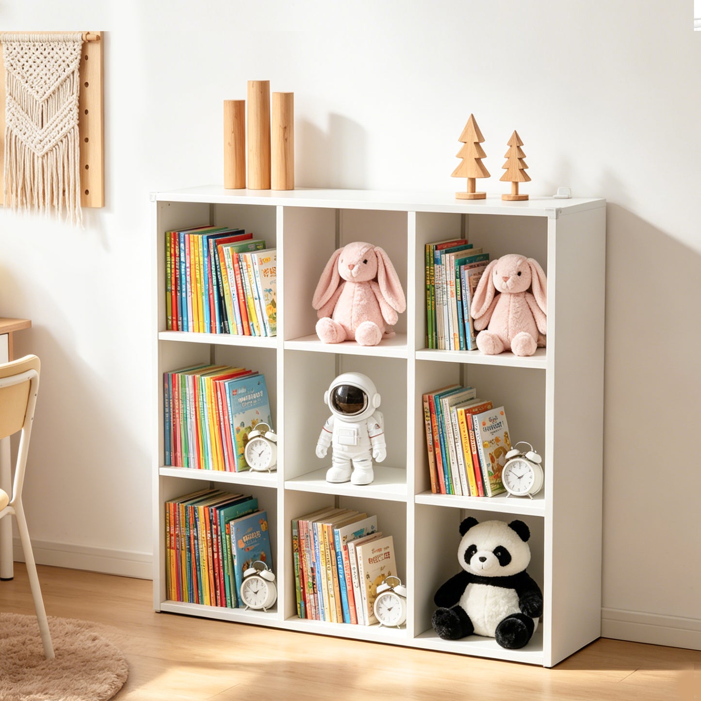 VIYET 9-Cube Metal Bookcase, 41"H Open Storage Organizer with 9 Cubes, Freestanding Display Shelf