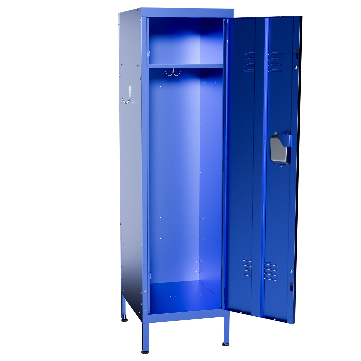 VIYET 55" Blue Metal Wardrobe Cabinet, Slim Steel Clothing Storage Locker with Lock, Ventilated Door, Side Hooks & Anti-Tip Design for Bedroom & Home Office