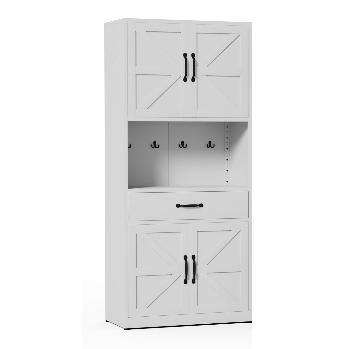 VIYET 71"H Heavy-Duty White Steel Pantry Cabinet,Large Countertop+Adjustable Shelves+Drawers+Hooks,Modern Storage for Kitchen/Bathroom/Living Room