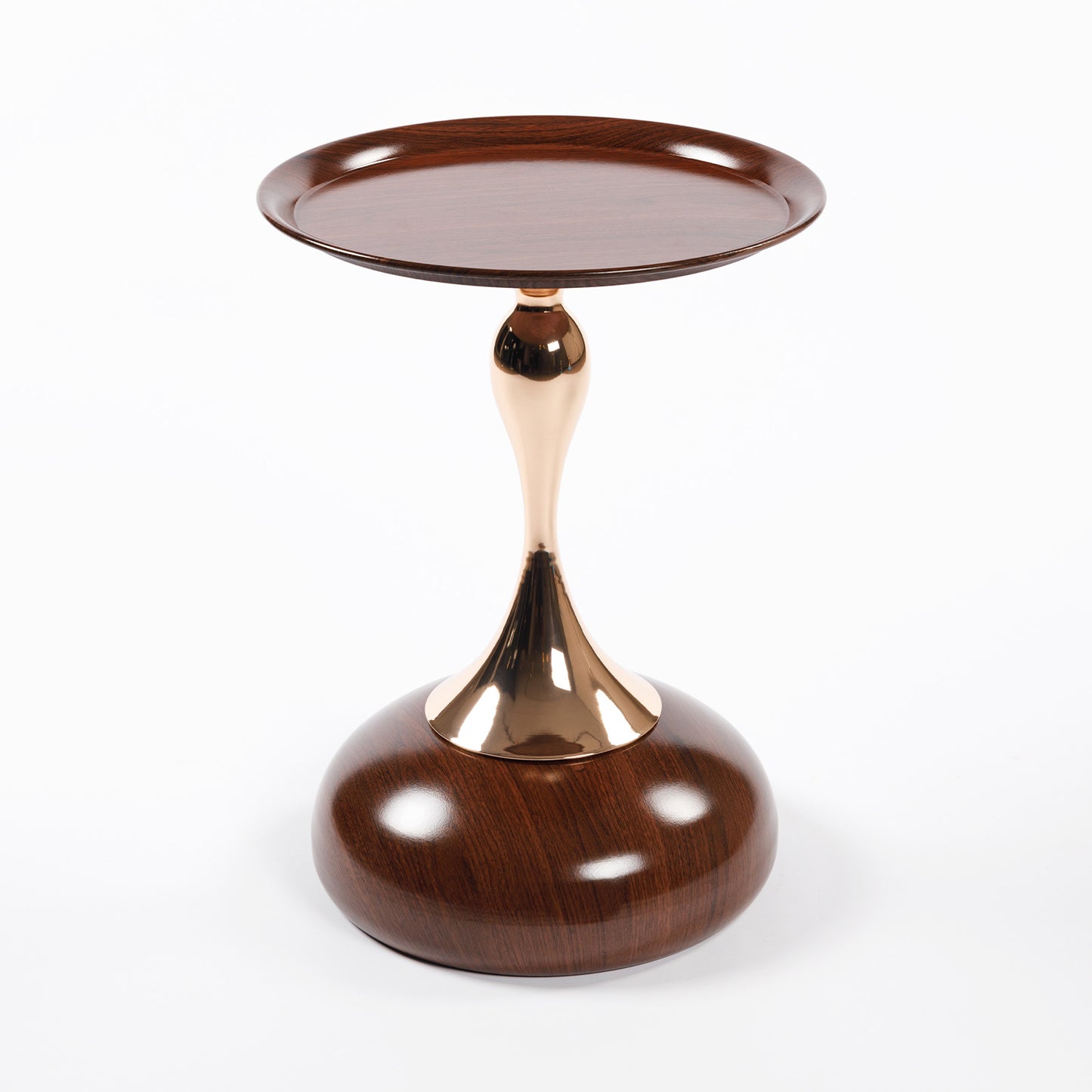 VIYET 21" Mermaid Tail Round End Table, Art Deco Metal Pedestal Accent Table, Minimalist Tray-Style Side Table for Small Spaces (Walnut Brown)