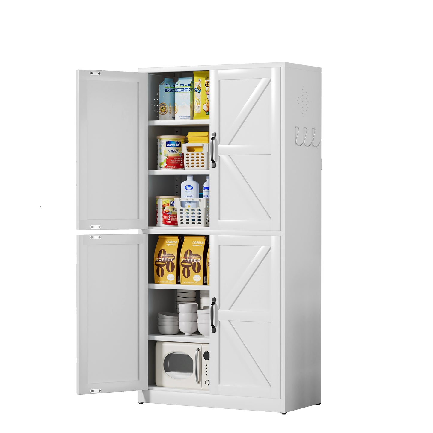 VIYET 64"H Heavy-Duty White Steel Pantry Cabinet,55LBS/Shelf Adjustable Shelves+Magnetic Door,for Kitchen/Bathroom/Living Room