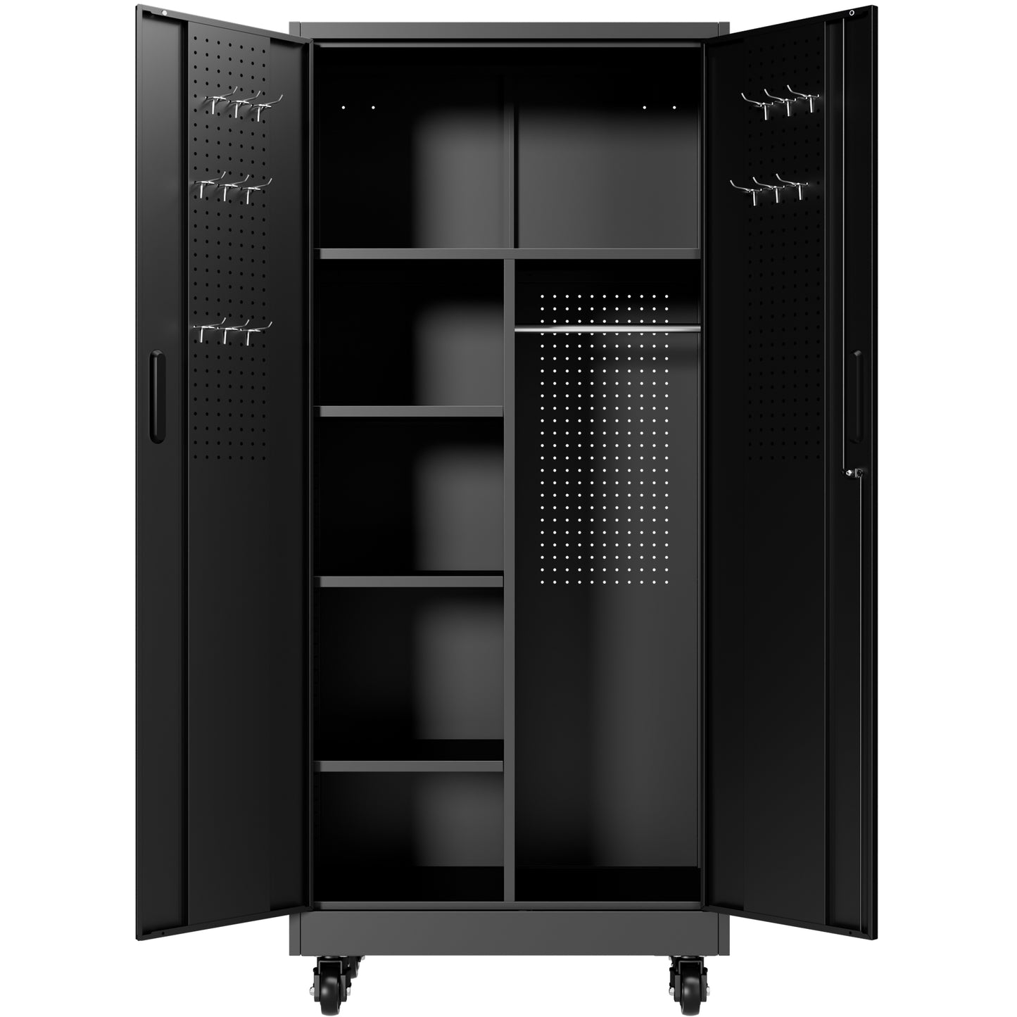 VIYET 71" Rolling Metal Storage Locker with Lockable Doors, Freestanding Steel Wardrobe Cabinet for Home Office School Gym
