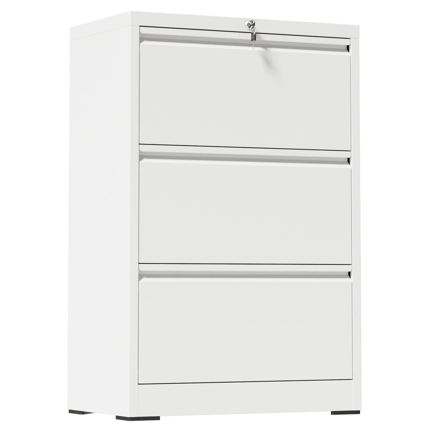 VIYET 3 Drawer Lateral File Cabinet with Lock, White Metal Filing Cabinet for Home Office, Fits Letter, Legal, A4 & F4 Hanging Files