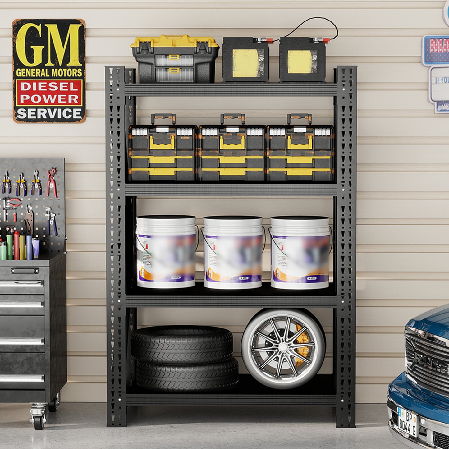 VIYET Heavy Duty Garage Shelving Unit, 69" H x 47" W Metal Storage Rack, 4000 lb Capacity Adjustable Steel Shelves for Garage, Warehouse