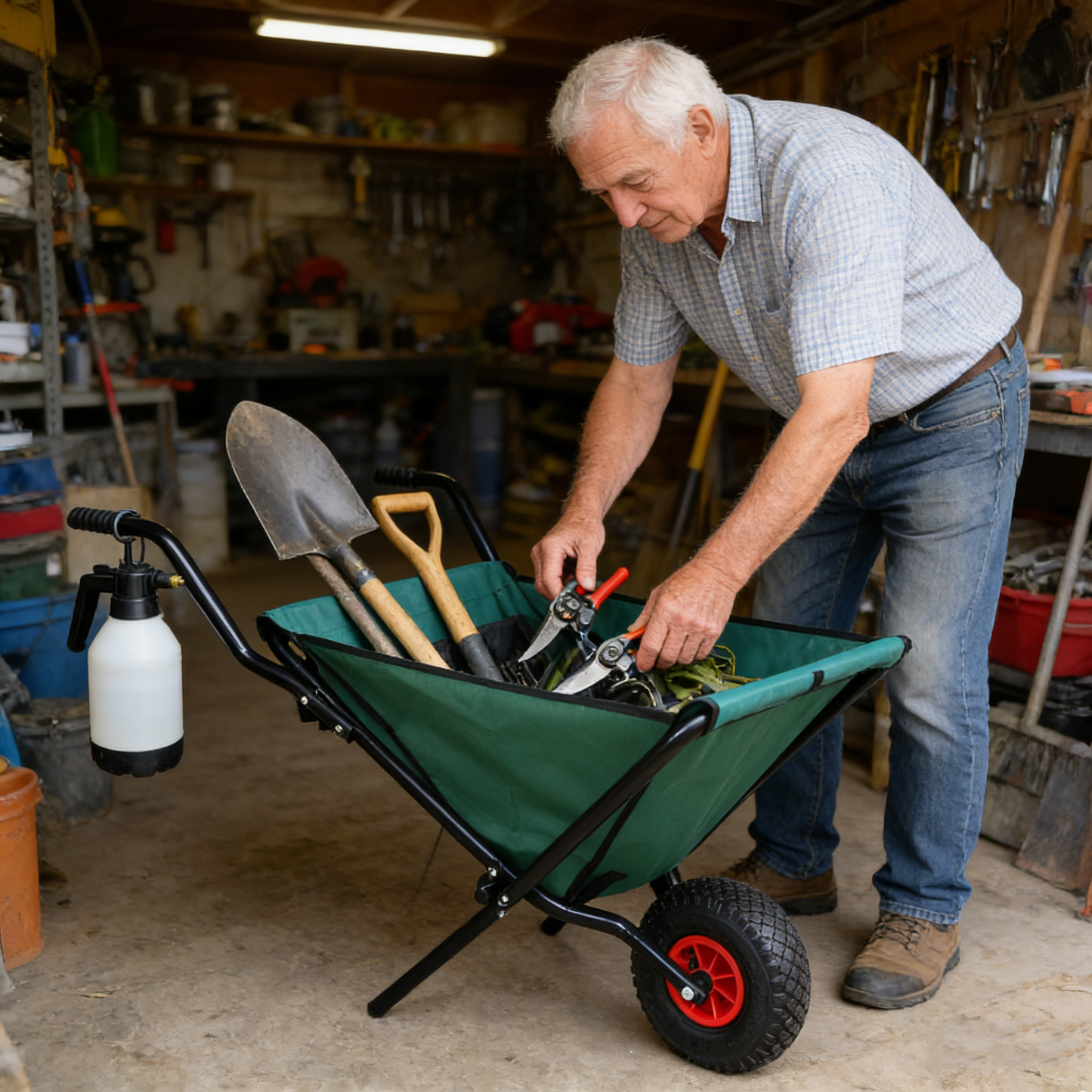 VIYET Collapsible Folding Wheelbarrow, 176 Lbs Lightweight Garden Cart, Heavy-Duty Oxford Cloth Yard Cart with 10" Pneumatic Tire for Lawn, Green