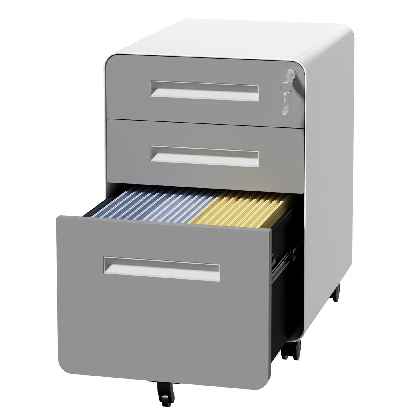 VIYET 3 Drawer Mobile File Cabinet, Gray Metal Rolling Filing Cabinet with Lock, Steel Office Storage Cabinet on Wheels for Letter Legal Files, Home Office Organizer
