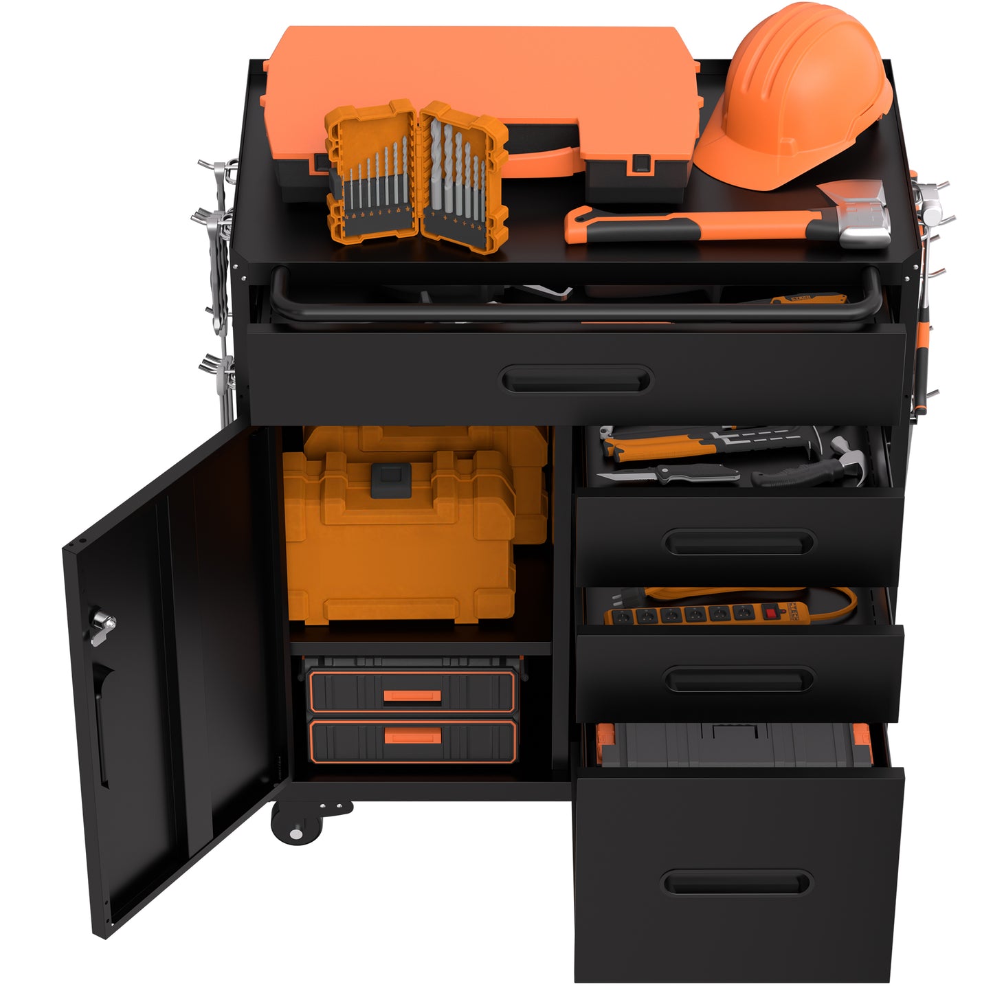 VIYET 34" 4-Drawer Mobile Tool Cabinet - Heavy-Duty Steel Garage Organizer with Lockable Storage Compartment & Rolling Workshop Chest, Black