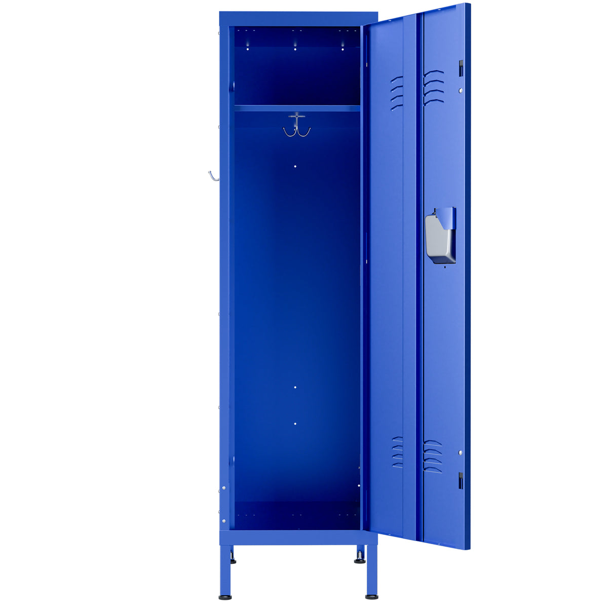 VIYET 55" Blue Metal Wardrobe Cabinet, Slim Steel Clothing Storage Locker with Lock, Ventilated Door, Side Hooks & Anti-Tip Design for Bedroom & Home Office