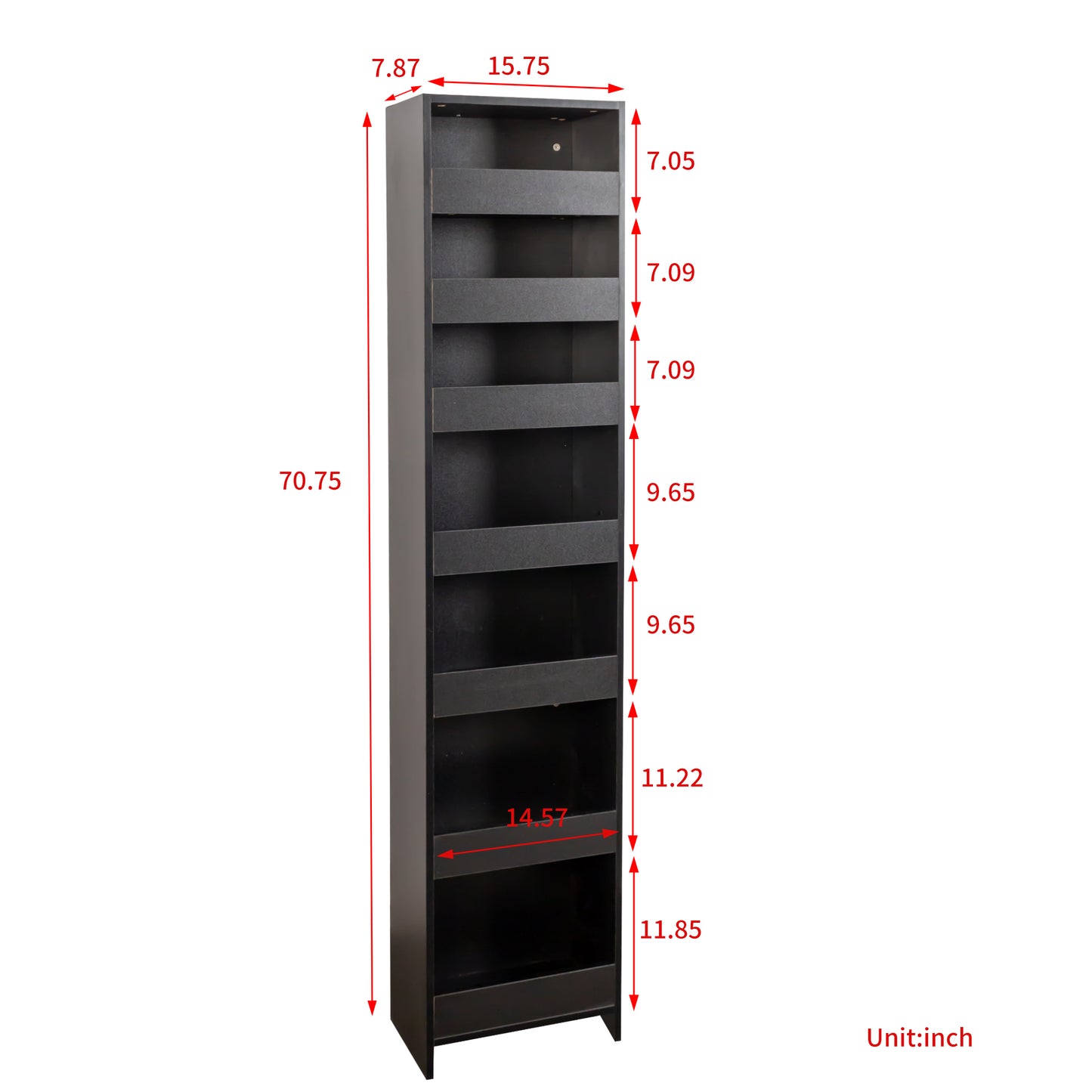 VIYET 71"H 7-Tier Multi-Functional Pull-Out Storage Shelf, Single-Sided Open Shelf, Organizer for Kitchen, Living Room & Narrow Spaces,black