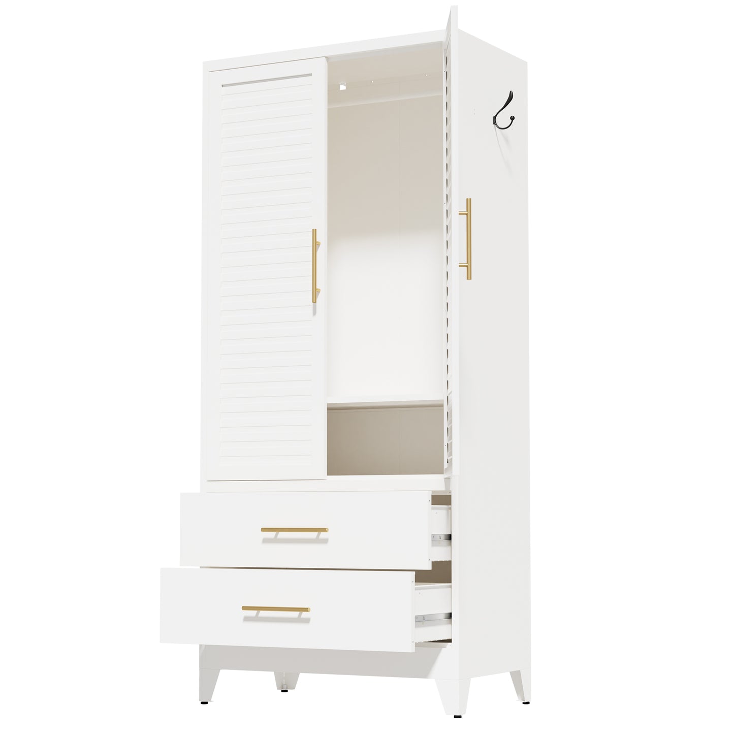 VIYET 71" Metal Wardrobe Closet with 2 Doors & 2 Drawers, Freestanding Steel Storage Cabinet with Hanging Rod & Adjustable Shelf